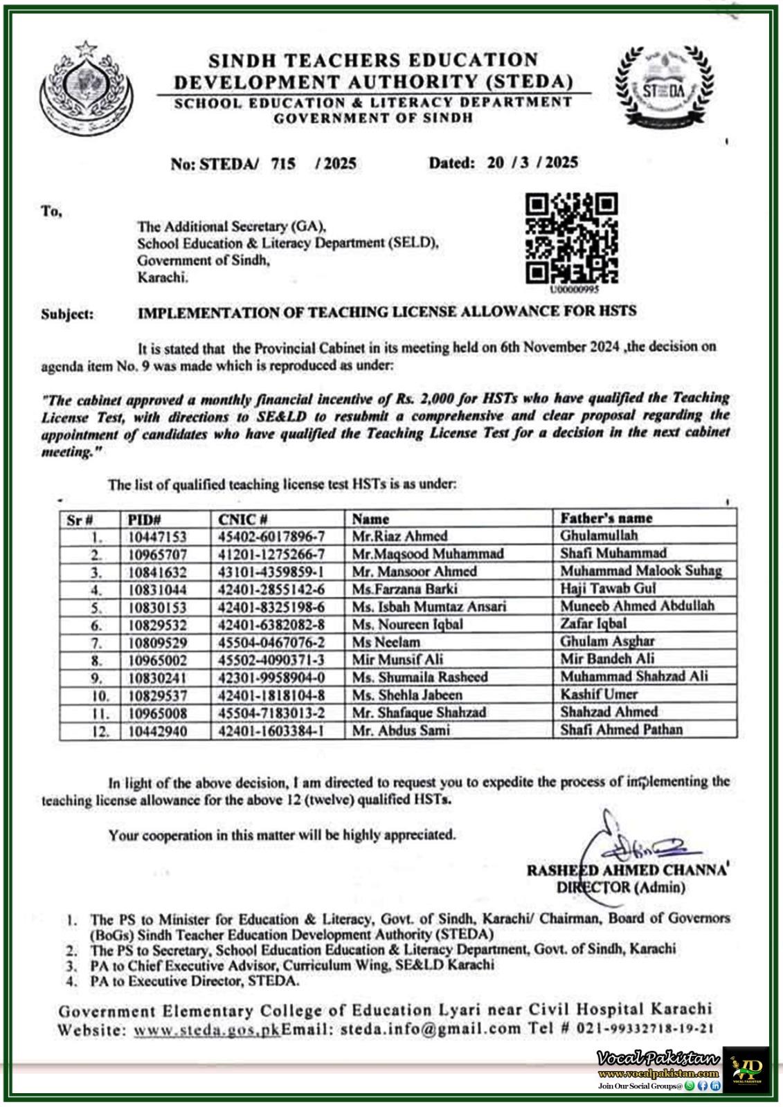 Sindh 3 Sindh Government Approves Rs. 2,000 Teaching License Allowance for HSTS–Official Notification