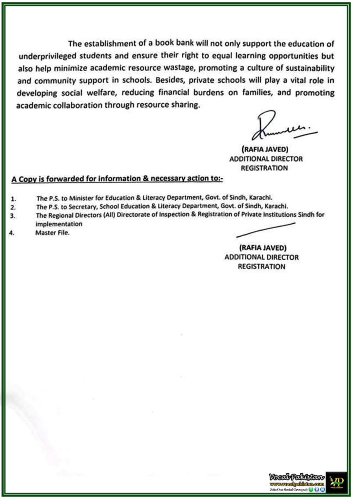 Sindh Government Directs Private Schools to Establish Book Banks–Notification