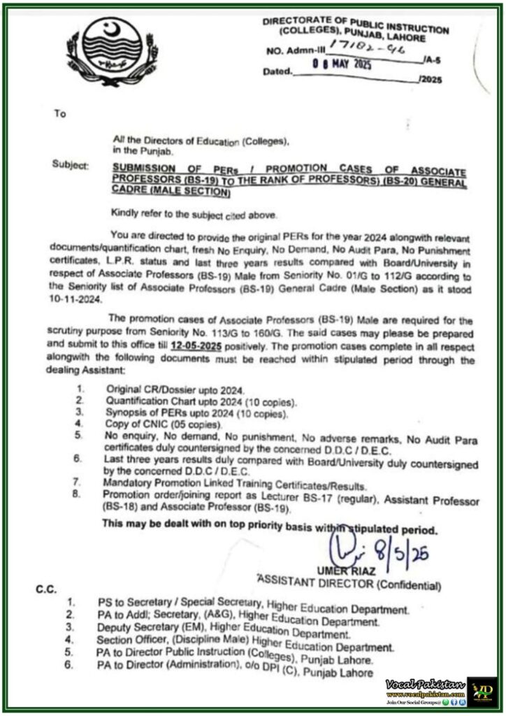 Breaking Punjab Education Department Demands Immediate Submission of BS-20 Promotion Cases – Act Now!