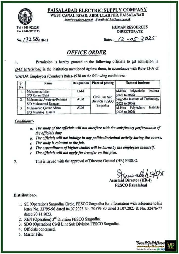 FESCO Employees Allowed to Enroll in DAE Electrical 2023-2026 – Check Institute Details & Conditions