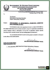 Government of Khyber Pakhtunkhwa Calls for DPC Working Papers for SST Promotion–Official Notification