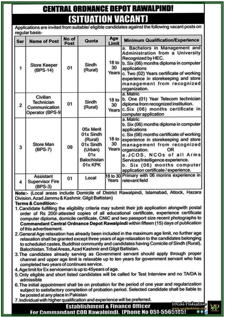 Latest Central Ordnance Depot Rawalpindi Recruitment 2025–Apply for Government Jobs Today