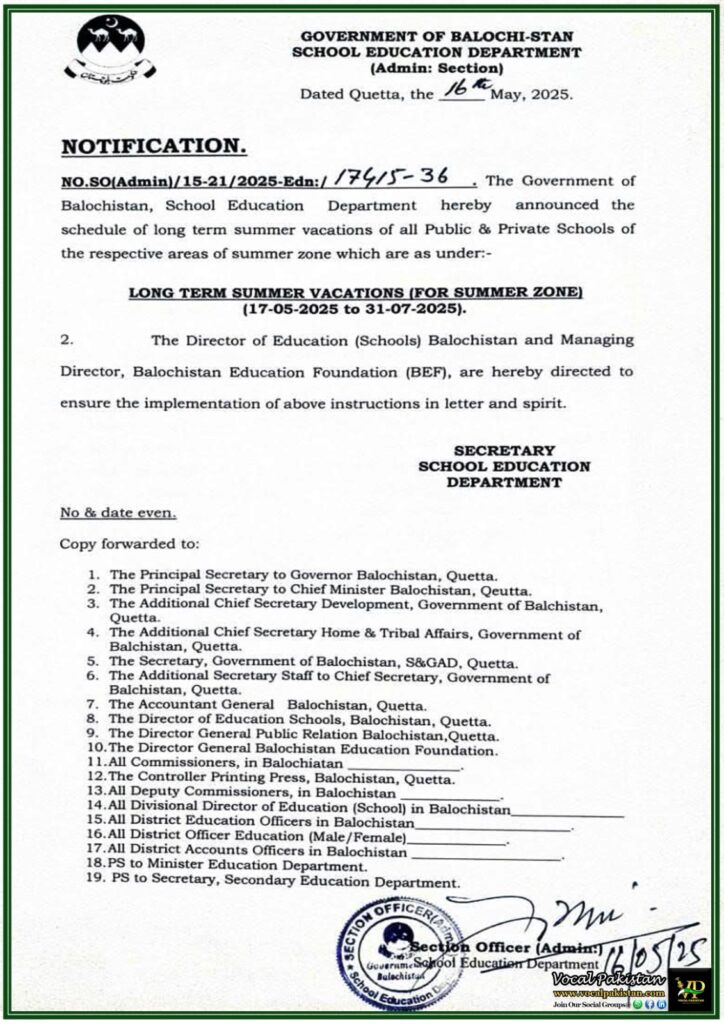 New About Summer Vacation: Government of Balochistan Announces Summer Vacations 2025 for Schools–Full Notification Inside 5 New About Summer Vacation Government of Balochistan Announces Summer Vacations 2025 for Schools–Full Notification Inside
