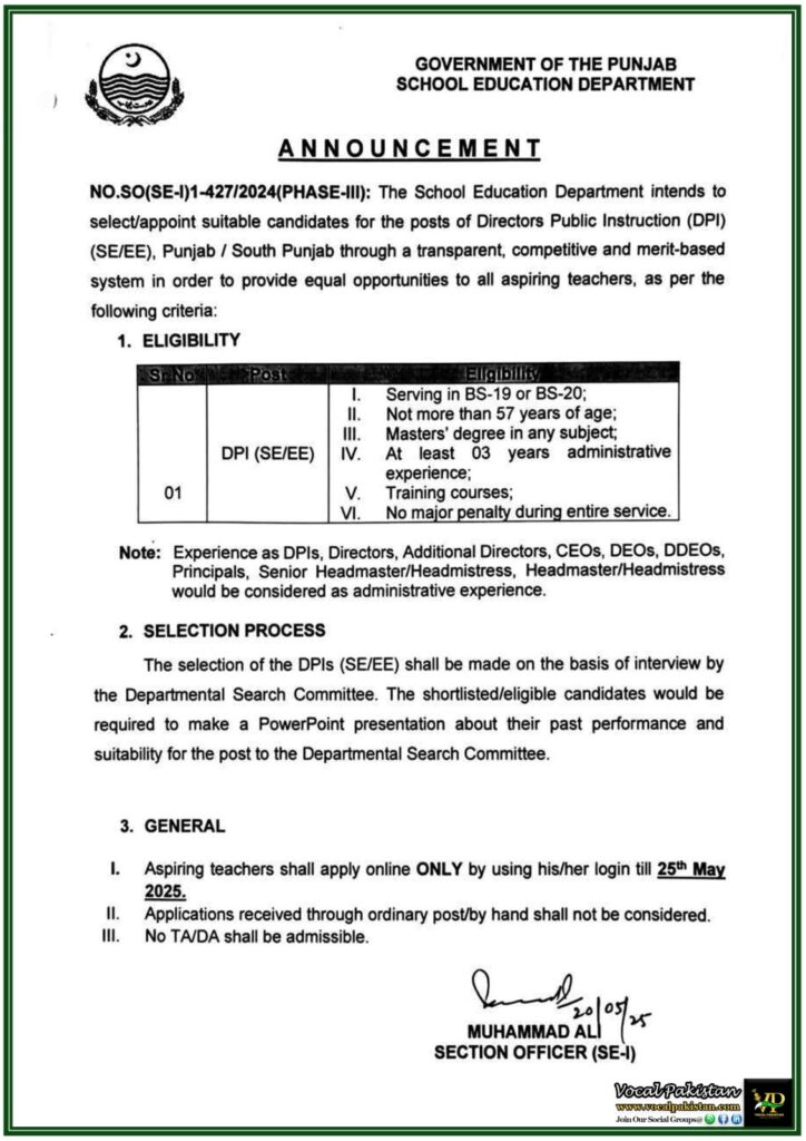Punjab Education Department Announces Vacancies for DPI (SE/EE)–Apply Online by 25th May 2025-Notification 6 Punjab Education Department Announces Vacancies for DPI (SEEE)–Apply Online by 25th May 2025-Notification