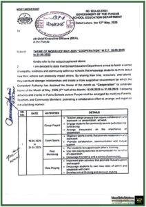Punjab Schools to Celebrate Cooperation as Theme of Month May 2025-Official Notification Issued