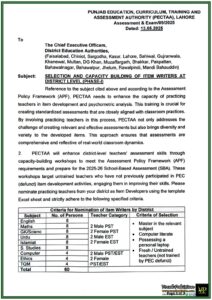 Punjab Selection and Training of Teachers for SBA Item Development Announced–PECTAA Notification