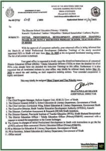 Sindh Announces Phase-IX Induction Training for New Primary Teachers–Full Notification