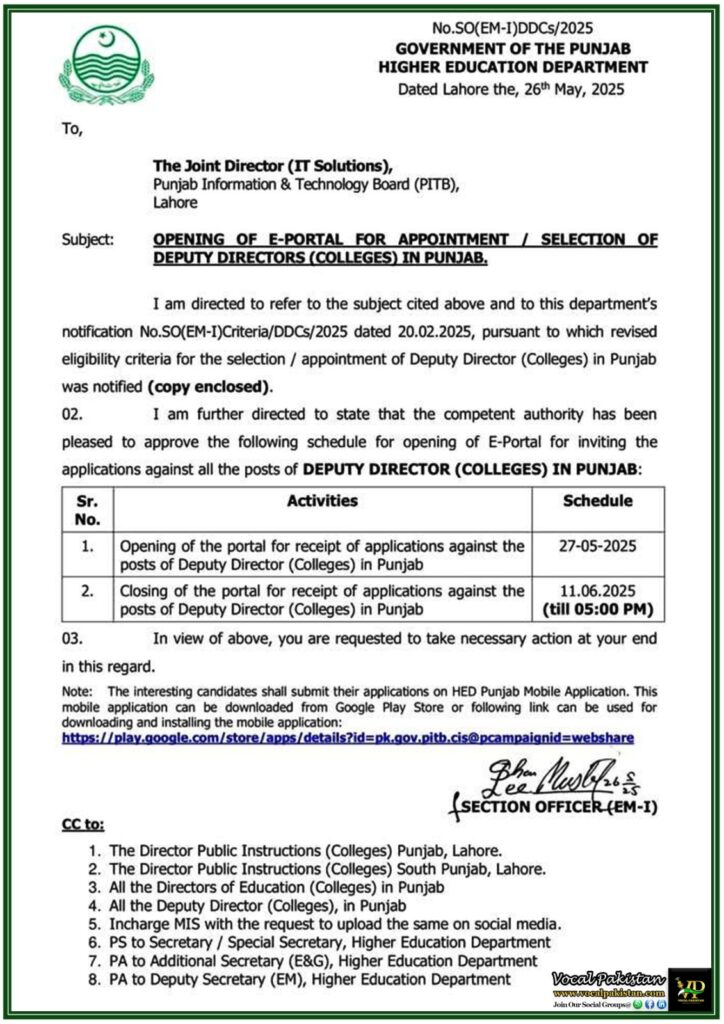 E-Portal Opened for Deputy Director (Colleges) Jobs in Punjab –Apply Now | Official Notification 2 E-Portal Opened for Deputy Director (Colleges) Jobs in Punjab –Apply Now Official Notification