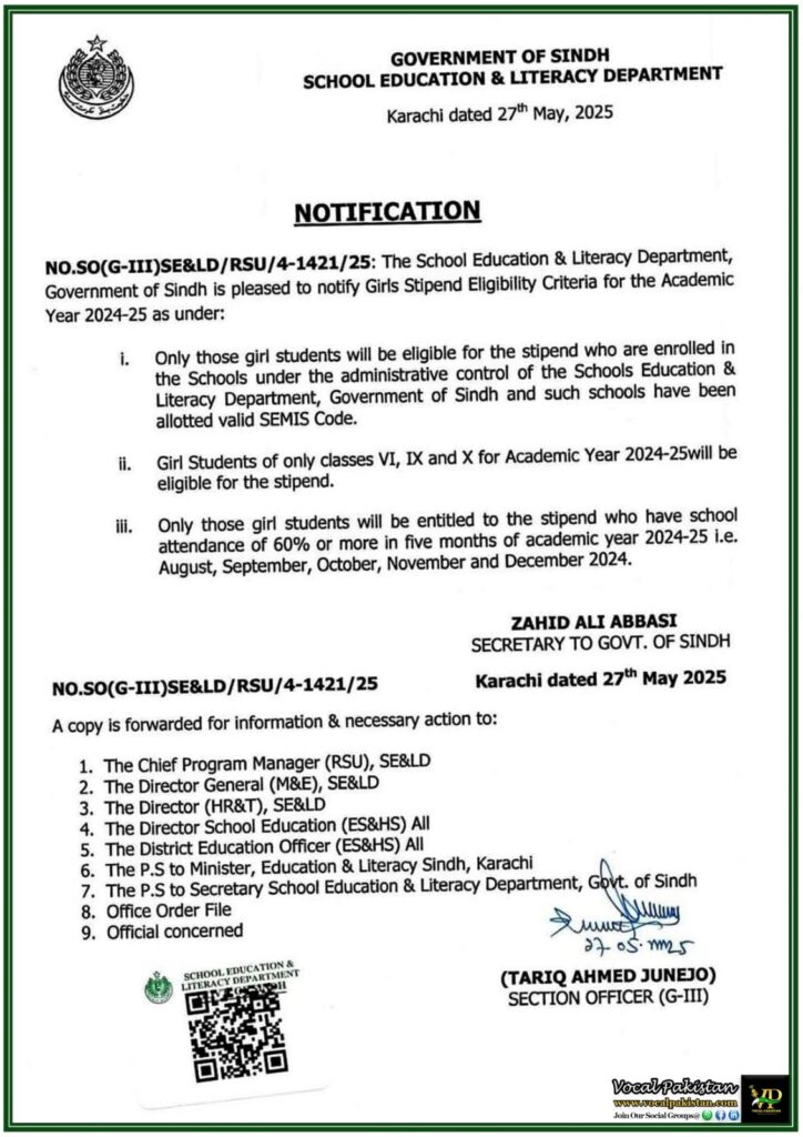 Sindh Government Announces Eligibility Criteria for Girls Stipend 2024-25–Check Details 4 Sindh Government Announces Eligibility Criteria for Girls Stipend 2024-25–Check Details
